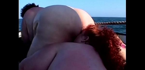  Four dirty BBW lifeguards fuck each other on the deck with toys on the boat